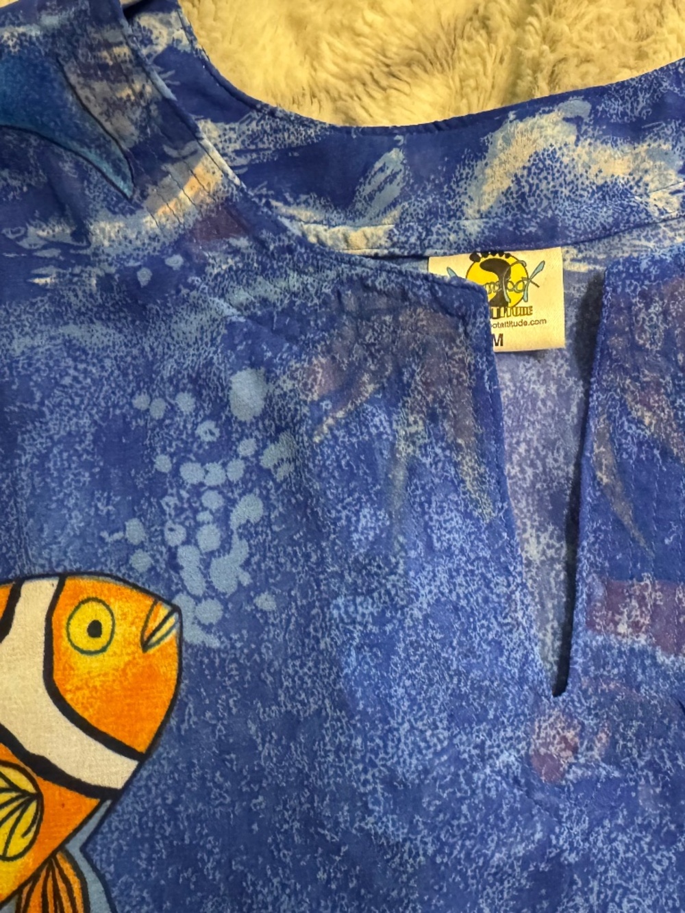Vintage Barefoot Attitude Blue Dolphin Beach Cover Up Tunic Size M - Picture 6 of 11